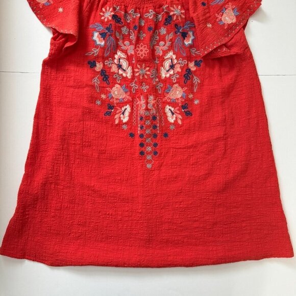 Umgee Boho Embroidered Mini Dress Coral Orange Beachy Crepe Lightweight Sz S - Picture 10 of 16